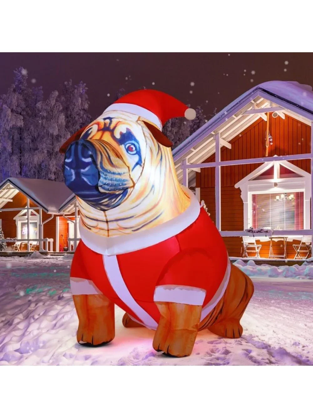 4FT Christmas Bulldog Inflatable Yard Decoration with LED Lights - Outdoor